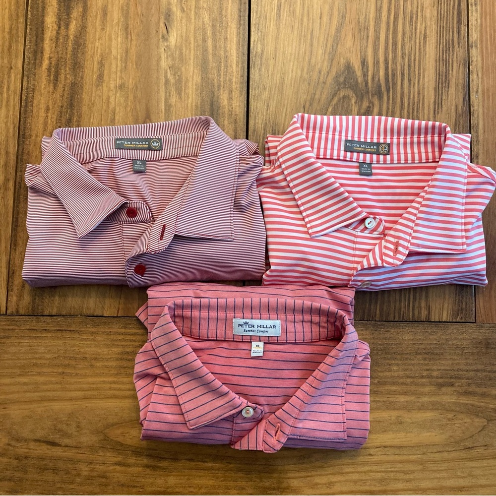 Peter Millar Summer Comfort (lot of 3) Striped Polo Golf Shirts